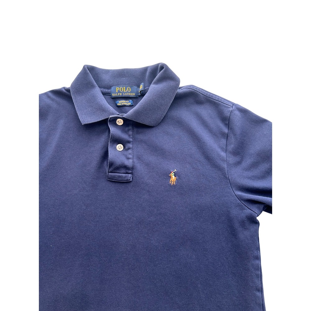 Polo Ralph Lauren Pima Interlock Polo Boys Medium 10-12 Navy Blue Custom Fit - Picture 7 of 7